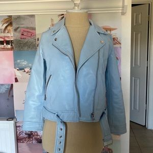 ZARA GIRLS LIGHT BLUE LEATHER JACKET!
